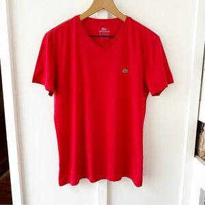 LACOSTE red v neck tshirt